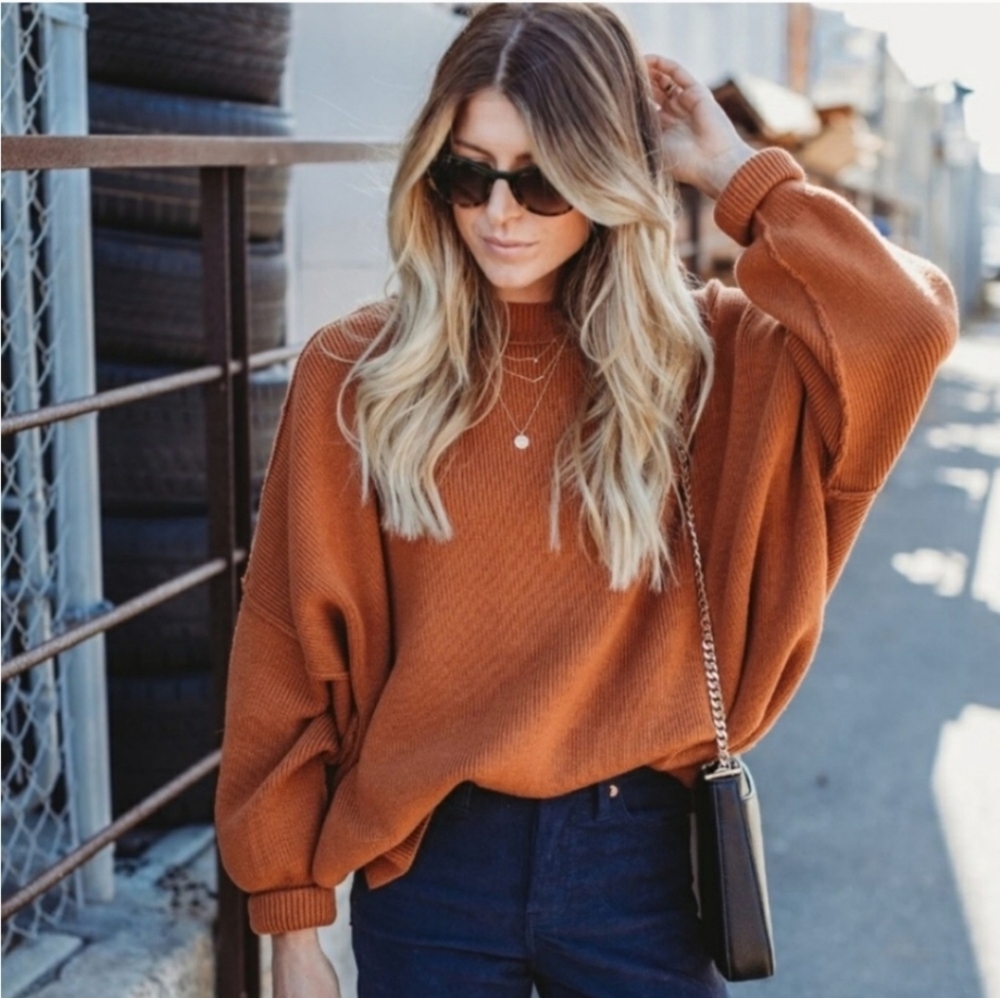 Free People Rust Orange Crew Neck Sweater